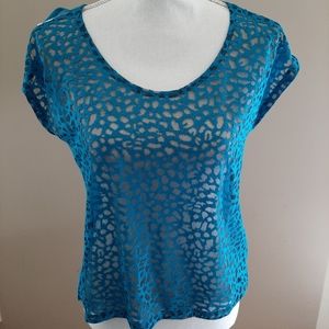 Sheer Teal Blue Print Top